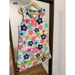 Hartstrings Girls Size 7 Floral Jumper Dress Pink Blue Green Cotton Plaid Lining